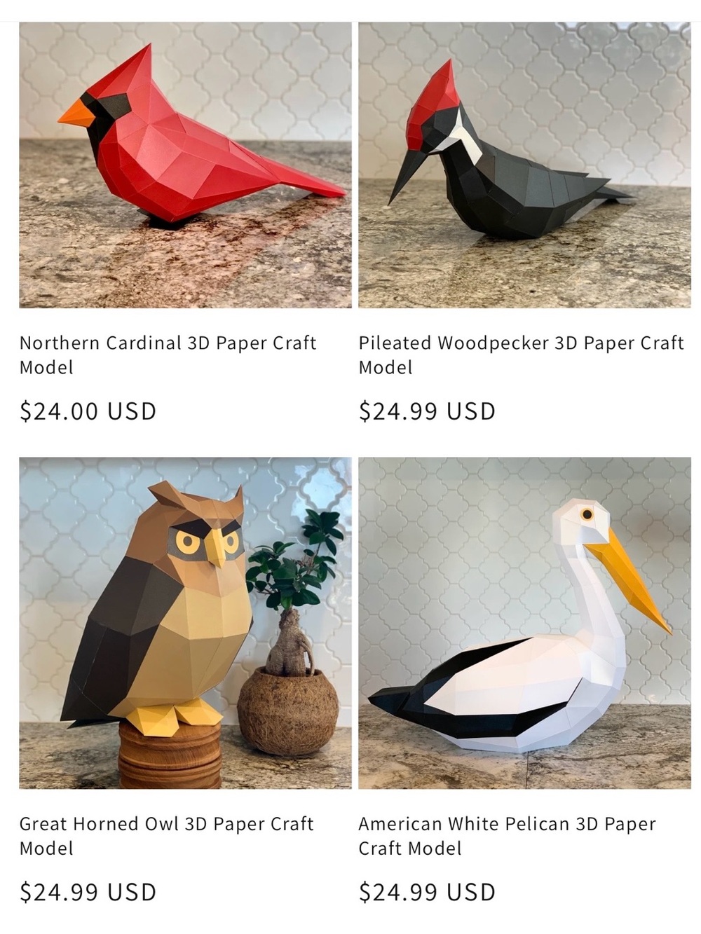 DIY- 3D bird Paper Craft Models (4 pack)